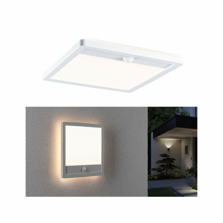 Paulmann LED Außenpanel Lamina Bewegungsmelder IP44 eckig 250x250mm 3000K 14,5W 950lm 230V Weiß Kunststoff