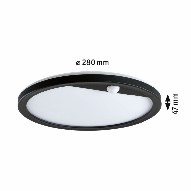 Paulmann LED Außenpanel Lamina Bewegungsmelder IP44 rund 280mm 3000K 14,5W 1200lm 230V Schwarz Kunststoff