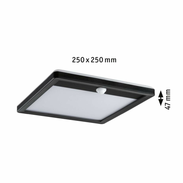 Paulmann LED Außenpanel Lamina inkl. Bewegungsmelder IP44 eckig 250x250mm 3000K 14,5W 1100lm 230V  Schwarz Kunststoff