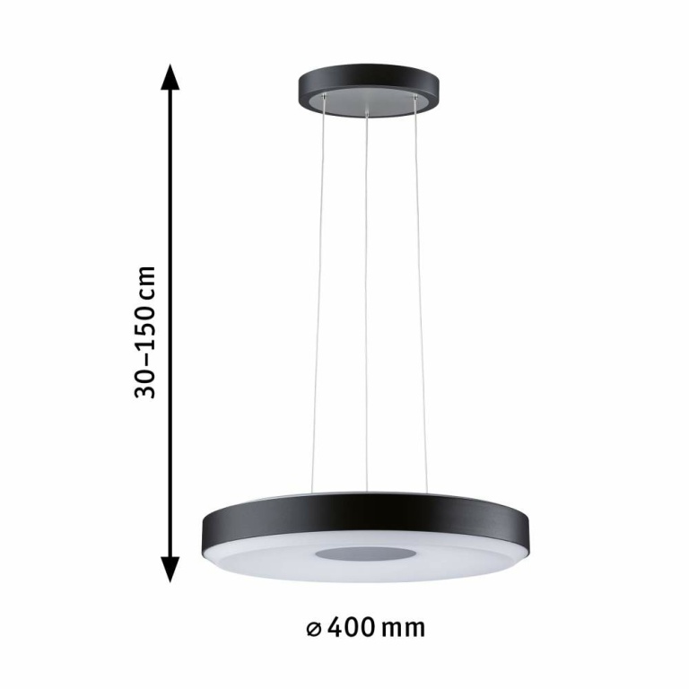 Paulmann LED Pendelleuchte Puric Pane 2700K 1200lm 22W Schwarz/Grau dimmbar mit 3-Step-Dim Pendelhöhe einstellbar