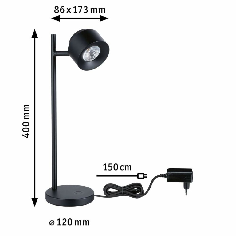 Paulmann LED Tischleuchte Puric Pane 400lm 5,5W 2700K Schwarz dimmbar mit 3-Step-Dim schwenkbar