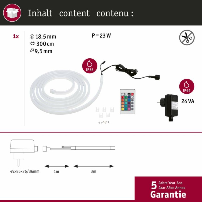 Paulmann SimpLED LED Strip Outdoor Basisset 3m  IP44 19,5W  72LEDs/m RGB