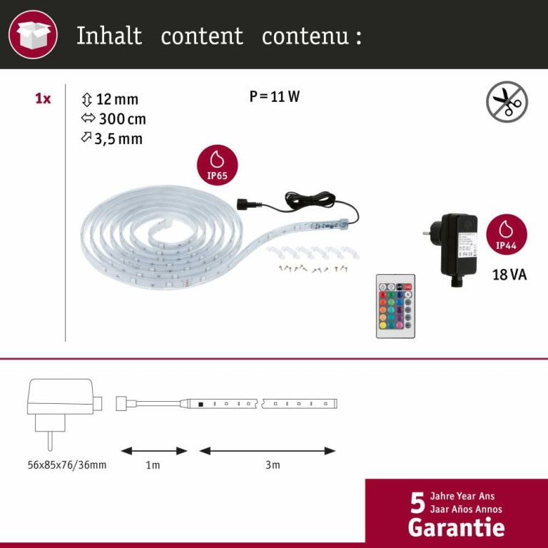 Paulmann SimpLED LED Strip Outdoor Basisset 3m  IP44 8,5W  24LEDs/m RGB