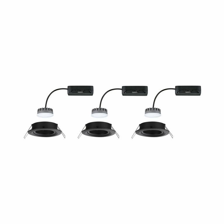 Paulmann LED Einbauleuchten 3er-Set Nova Plus Coin rund 6W 2700K 470lm IP23 Schwarz matt schwenkbar dimmbar 230V