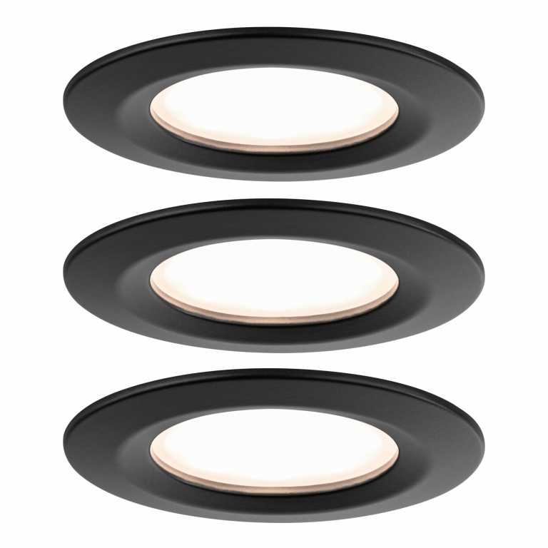 Paulmann LED Einbauleuchten 3er-Set Nova Plus Coin rund 6W 2700K 470lm IP44 Schwarz matt starr dimmbar 230V