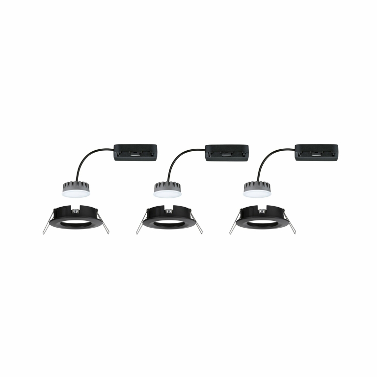 Paulmann LED Einbauleuchten 3er-Set Nova Plus Coin rund 6W 2700K 470lm IP44 Schwarz matt starr dimmbar 230V