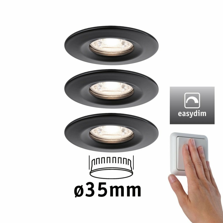 Paulmann LED Einbauleuchte Nova mini Plus Coin 3er-Set schwenkbar EasyDim 4W 2700K Schwarz matt dimmbar 230V