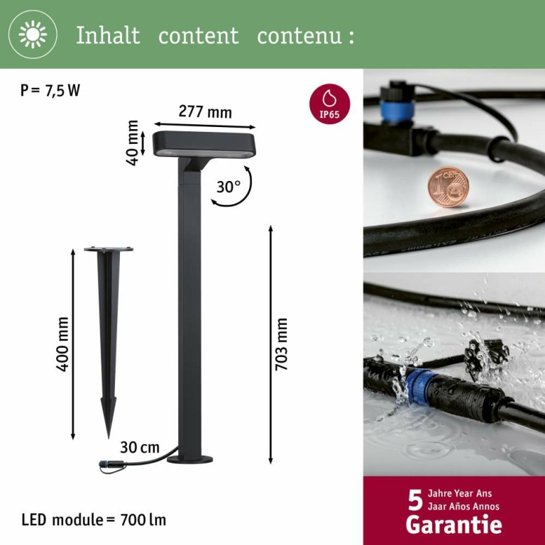 Paulmann Plug & Shine LED Pollerleuchte Ito Horizontale Ausrichtung IP65 3000K 6W   Anthrazit