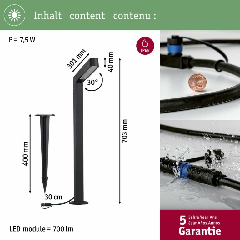 Paulmann Plug & Shine LED Pollerleuchte Ito Vertikale Ausrichtung IP65 3000K 6W   Anthrazit