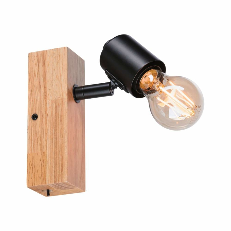 Paulmann LED Spotlight Wandaufbauleuchte Arvid Schwarz Holz E27 1-flammig