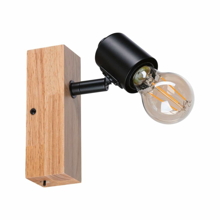 Paulmann LED Spotlight Wandaufbauleuchte Arvid Schwarz Holz E27 1-flammig