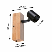 LED Spotlight Wandaufbauleuchte Arvid Schwarz Holz E27 1-flammig