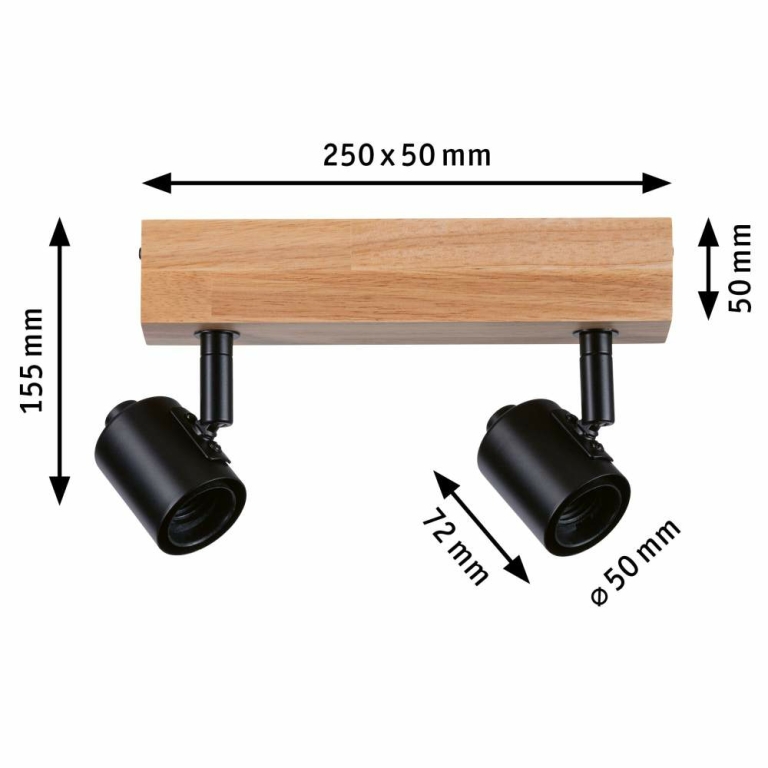 Paulmann LED Spotlight Deckenstrahler Arvid Schwarz Holz E27 2-flammig