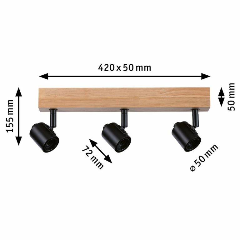 Paulmann LED Spotlight Deckenstrahler Arvid Schwarz Holz E27 3-flammig