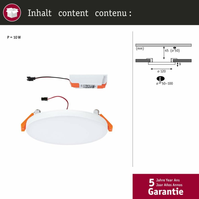 Paulmann VariFit LED Einbaupanel Veluna Edge IP44 rund 120mm 650lm 4000K Weiß