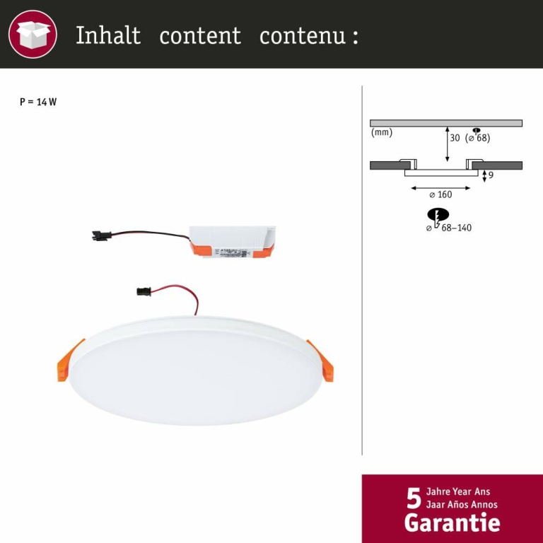 Paulmann VariFit LED Einbaupanel Veluna Edge IP44 rund 160mm 1100lm 4000K Weiß