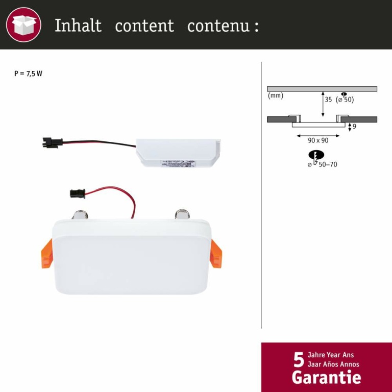 Paulmann VariFit LED Einbaupanel Veluna Edge IP44 eckig 90x90mm 500lm 4000K Weiß