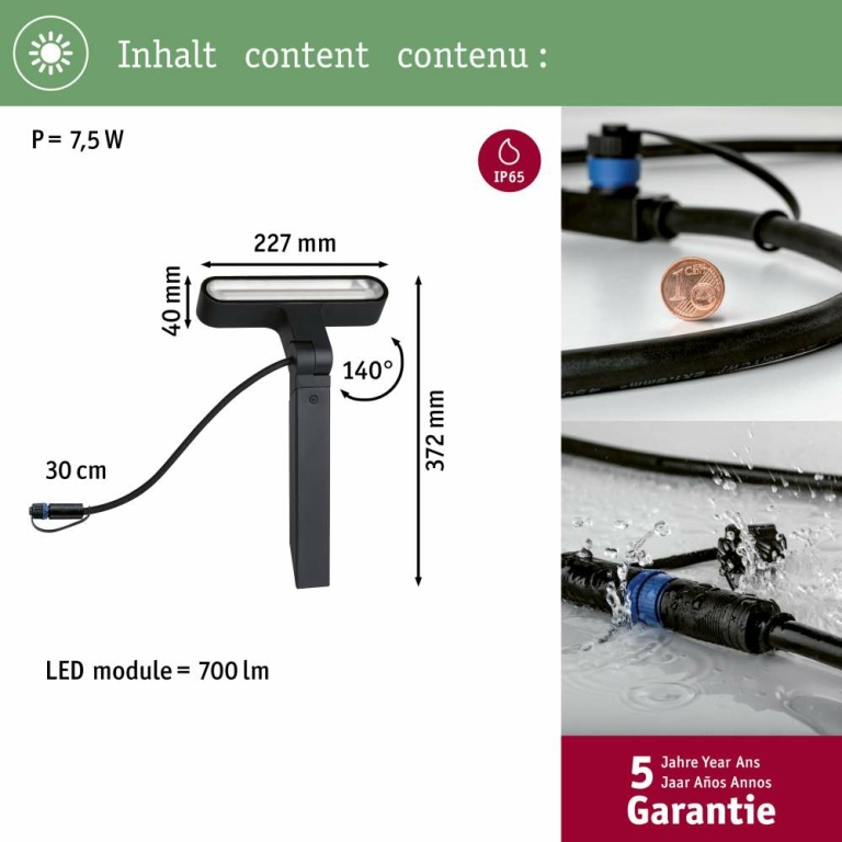 Paulmann Plug & Shine LED Spot Ito IP65 3000K 6W   Anthrazit