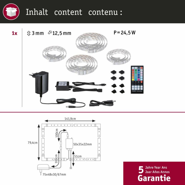 Paulmann MaxLED 250 LED Strip TV Comfort Basisset 65 Zoll 4,3m   22W 234lm/m 28LEDs/m 3000K 24VA