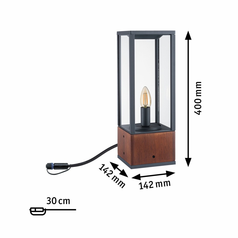 Paulmann Plug & Shine Pollerleuchte Venea 40cm IP44 Holz inkl. Leuchtmittel