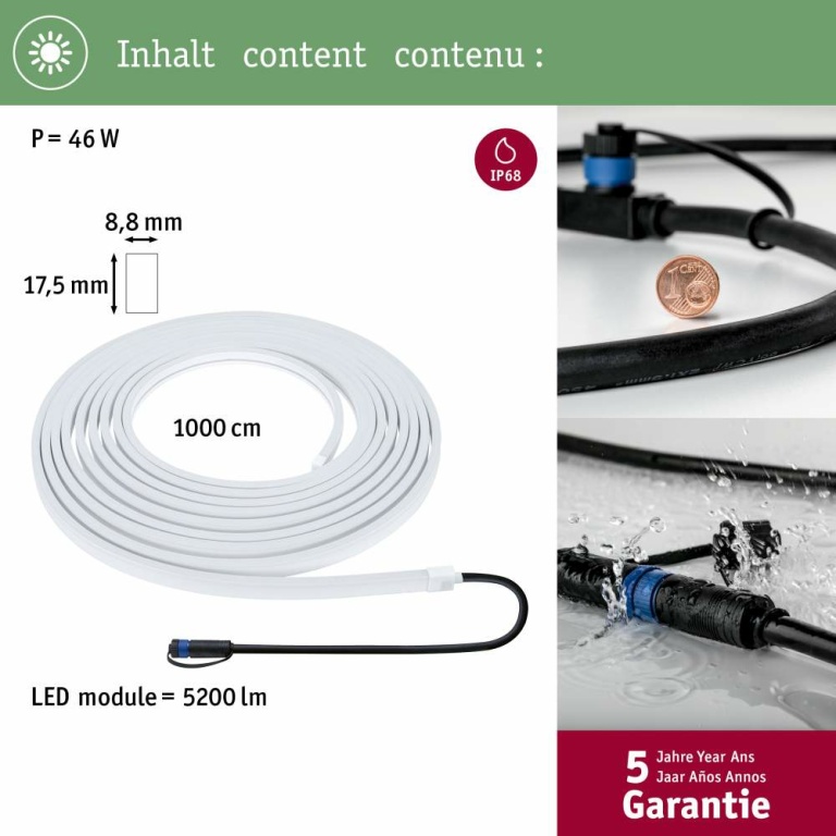 Paulmann Plug & Shine LED Stripe Smooth 10m IP68 3000K 46W Weiß