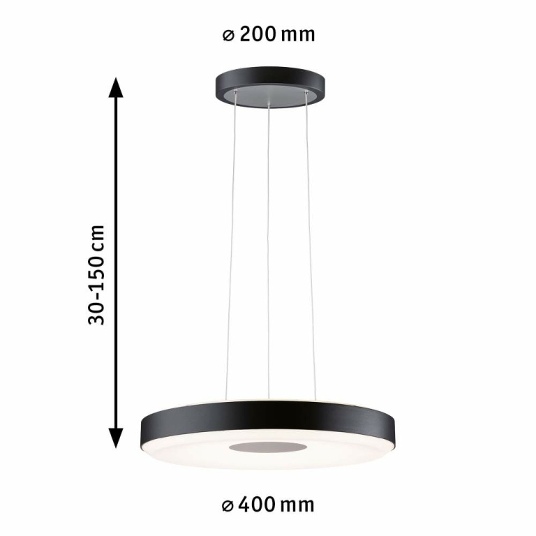 Paulmann LED Pendelleuchte Puric Pane Smart Home ZigBee 2700K 1200lm 11W Schwarz/Grau dimmbar Pendellänge einstellbar