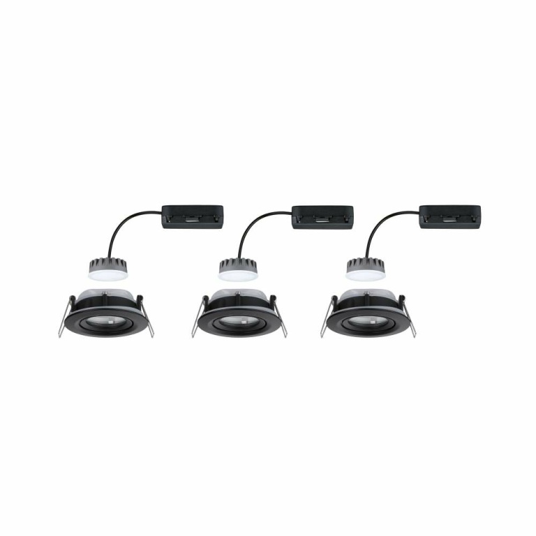 Paulmann LED Einbauleuchte Nova Plus Coin Basisset schwenkbar IP65 rund 93mm 30° Coin 3x6W 3x470lm 230V dimmbar 2700K Schwarz matt