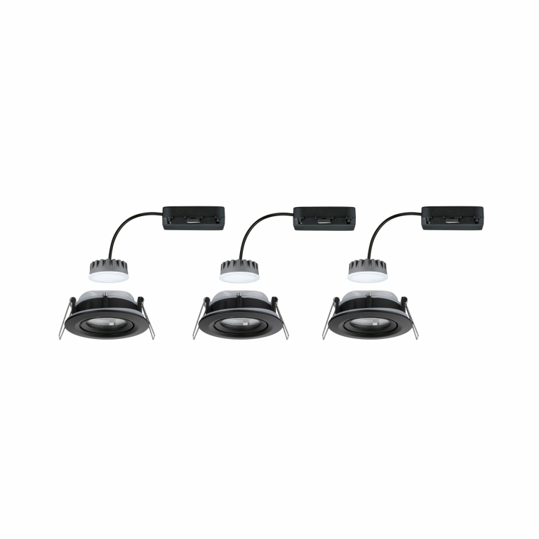 Paulmann LED Einbauleuchten 3er-Set Nova Plus Coin rund 6W 2700K 470lm IP65 Schwarz matt schwenkbar dimmbar 230V