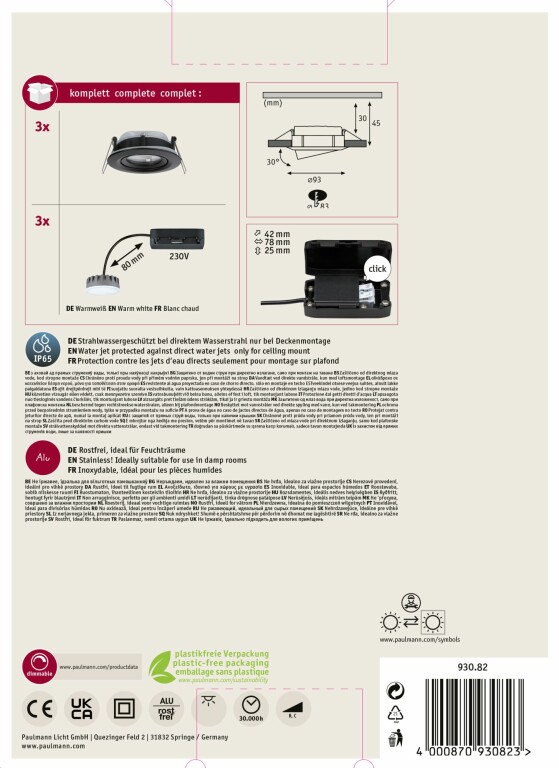 Paulmann LED Einbauleuchten 3er-Set Nova Plus Coin rund 6W 2700K 470lm IP65 Schwarz matt schwenkbar dimmbar 230V