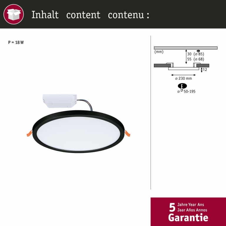 Paulmann VariFit LED Einbaupanel Dim to Warm Areo IP44 rund 230mm 2000 - 4000K Schwarz dimmbar