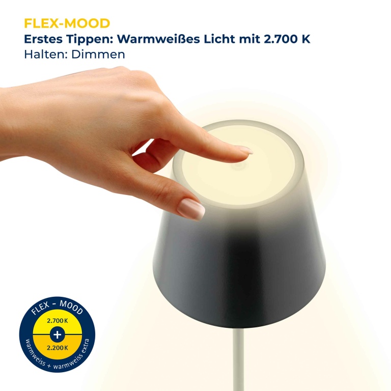 SIGOR Sigor Nuindie Akku-Tischleuchte  nachtschwarz LED rund 380mm IP54 dimmbar Flex-Mood Easy-Connect