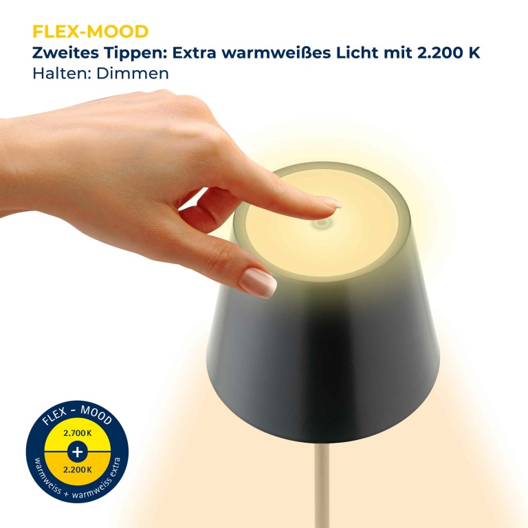 SIGOR Sigor Nuindie Akku-Tischleuchte  nachtschwarz LED rund 380mm IP54 dimmbar Flex-Mood Easy-Connect