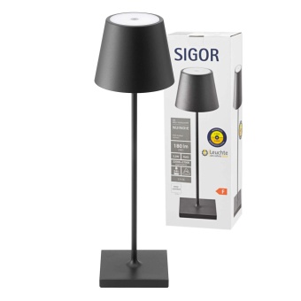 Sigor Nuindie Akku-Tischleuchte grau LED rund 380mm | Lampen1a