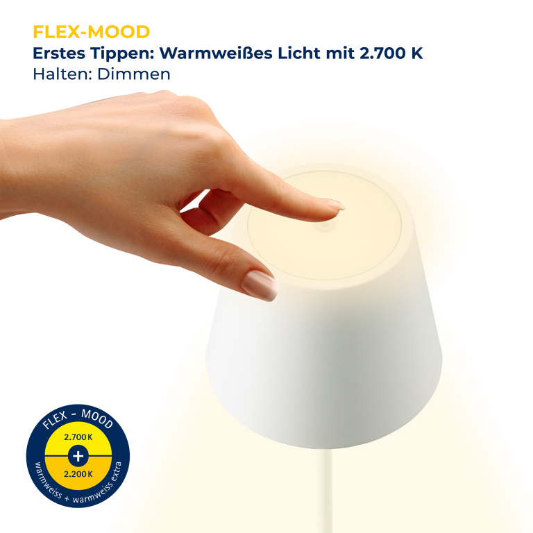 SIGOR Sigor Nuindie Akku-Tischleuchte  schneeweiß LED rund 380mm IP54 dimmbar Flex-Mood Easy-Connect