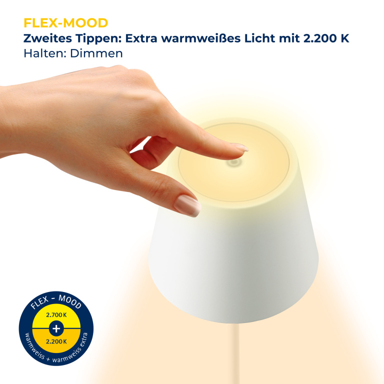 SIGOR Sigor Nuindie Akku-Tischleuchte  schneeweiß LED rund 380mm IP54 dimmbar Flex-Mood Easy-Connect