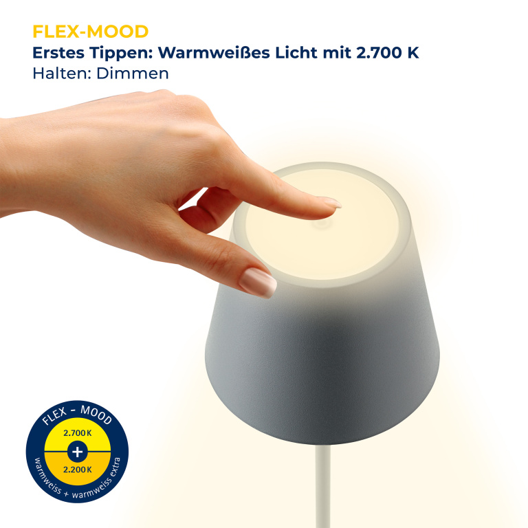 SIGOR Sigor Nuindie Akku-Tischleuchte  grau LED rund 380mm IP54 dimmbar Flex-Mood Easy-Connect