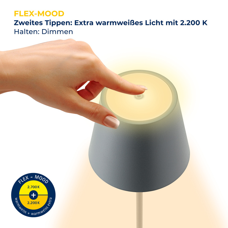 SIGOR Sigor Nuindie Akku-Tischleuchte  grau LED rund 380mm IP54 dimmbar Flex-Mood Easy-Connect