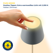 Sigor Nuindie Akku-Tischleuchte  grau LED rund 380mm IP54 dimmbar Flex-Mood Easy-Connect