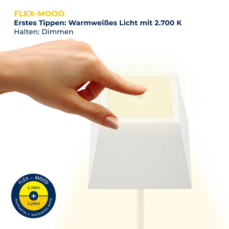 SIGOR Sigor Nuindie Akku-Tischleuchte  weiß LED eckig 380mm IP54 dimmbar Flex-Mood Easy-Connect