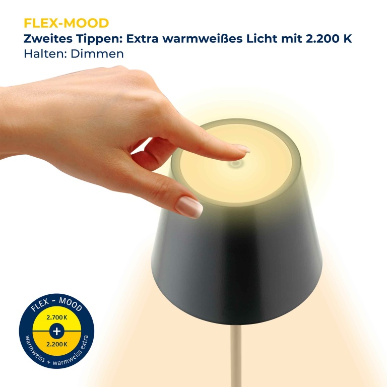 SIGOR Sigor Nuindie Akku-Stehlampe  schwarz LED rund 1200mm IP54 dimmbar Flex-Mood Easy-Connect