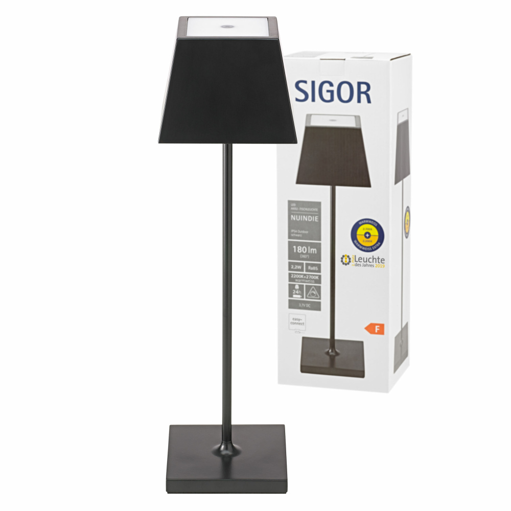 Nuindie schwarz | eckig Sigor Akku-Tischleuchte Lampen1a LED