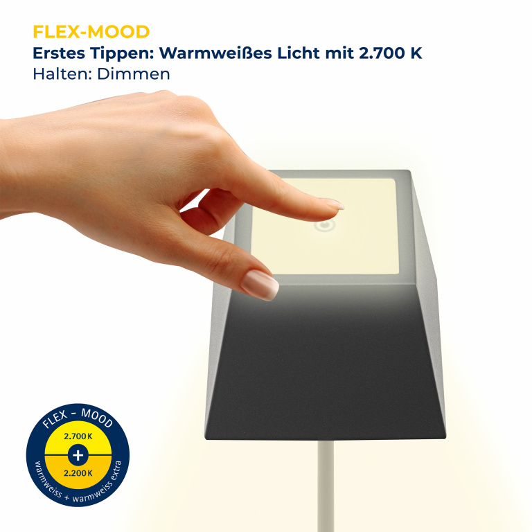 SIGOR Sigor Nuindie Akku-Tischleuchte  schwarz LED eckig 370mm IP54 dimmbar Flex-Mood Easy-Connect