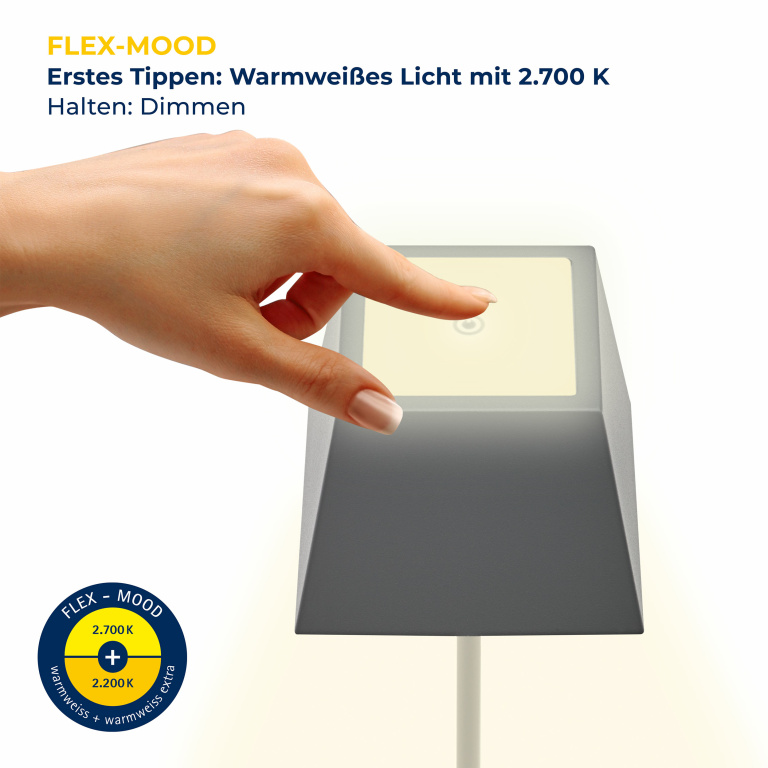 SIGOR Sigor Nuindie Akku-Tischleuchte  grau LED eckig 370mm IP54 dimmbar Flex-Mood Easy-Connect