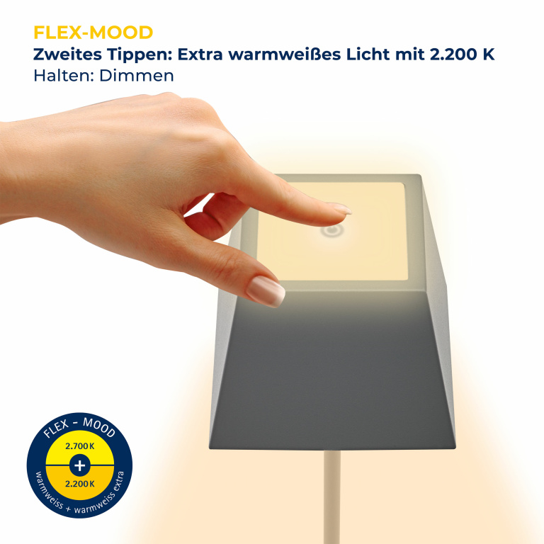 SIGOR Sigor Nuindie Akku-Tischleuchte  grau LED eckig 370mm IP54 dimmbar Flex-Mood Easy-Connect