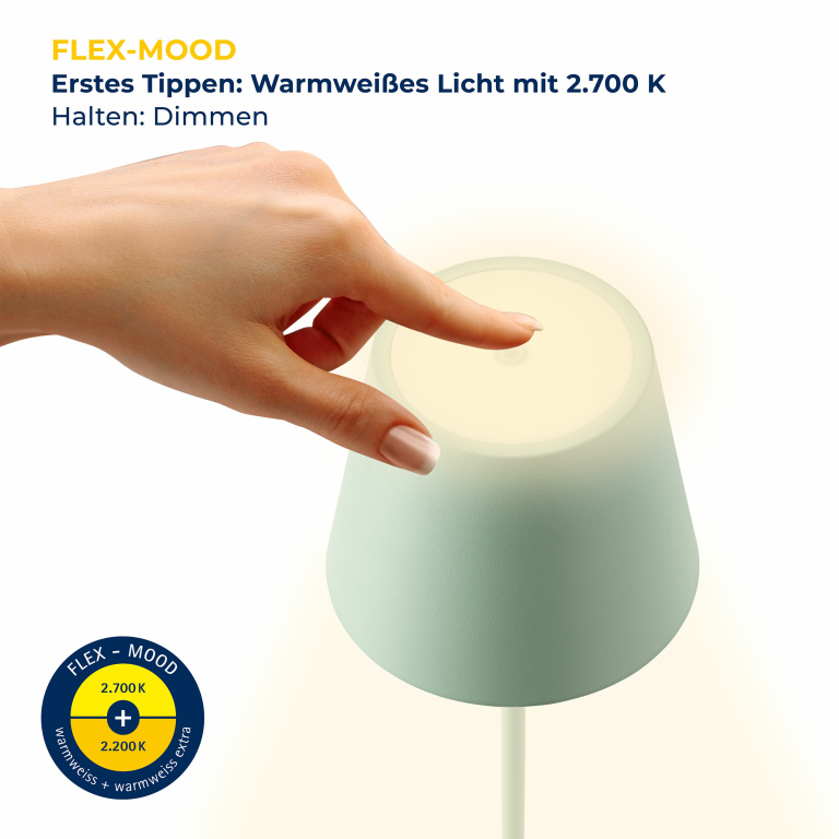 SIGOR Sigor Nuindie mini Akku-Tischleuchte grün LED rund 250mm IP54 dimmbar Flex-Mood Easy-Connect