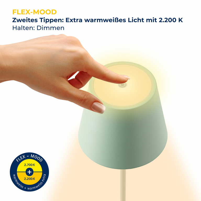 SIGOR Sigor Nuindie mini Akku-Tischleuchte grün LED rund 250mm IP54 dimmbar Flex-Mood Easy-Connect