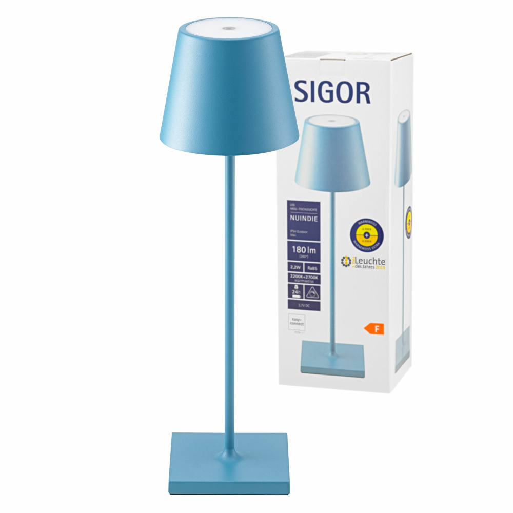 Sigor Lampen1a LED Akku-Tischleuchte blau | Nuindie 380mm rund