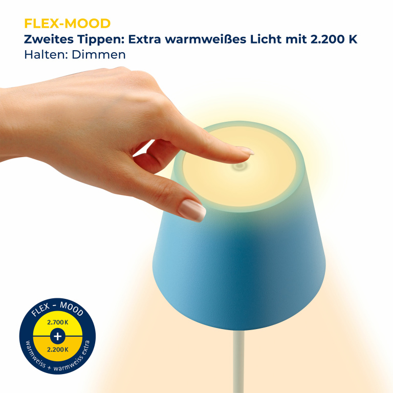 SIGOR Sigor Nuindie Akku-Tischleuchte  blau LED rund 380mm IP54 dimmbar Flex-Mood Easy-Connect