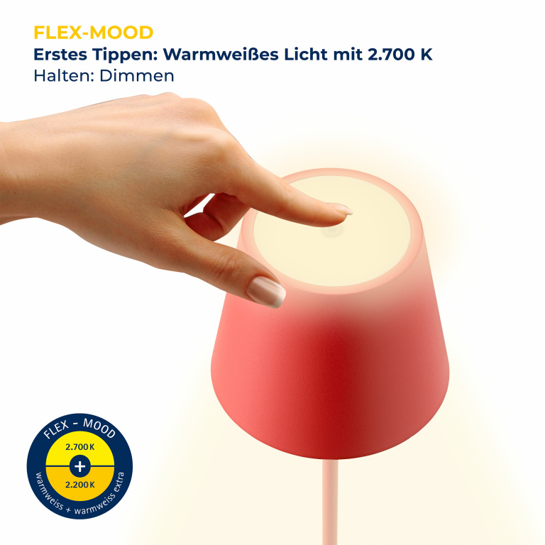 SIGOR Sigor Nuindie Akku-Tischleuchte  rot LED rund 380mm IP54 dimmbar Flex-Mood Easy-Connect