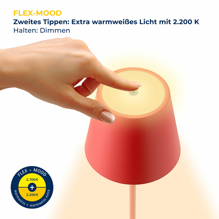 SIGOR Sigor Nuindie Akku-Tischleuchte  rot LED rund 380mm IP54 dimmbar Flex-Mood Easy-Connect